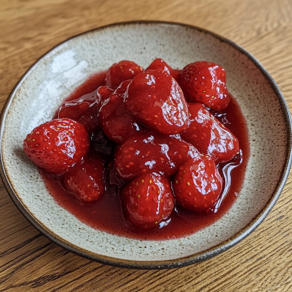 Easy Strawberry Sauce served fresh in natural light