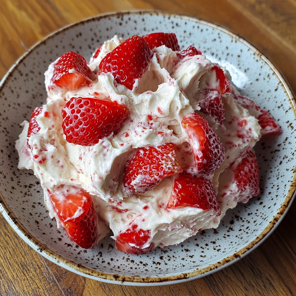 Fresh strawberry cream cheese frosting recipe served fresh in natural light
