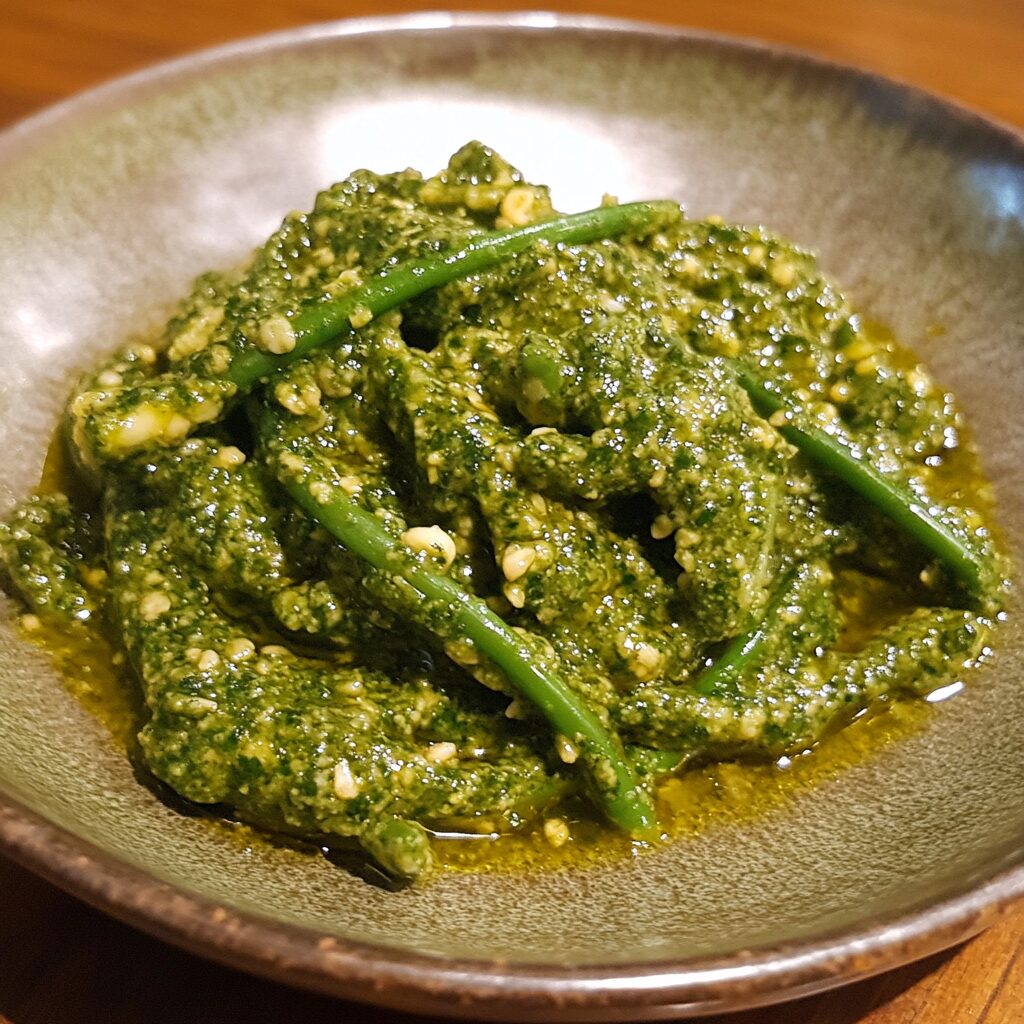 Garlic Scape Pesto (For Garlic Lovers!) served fresh in natural light