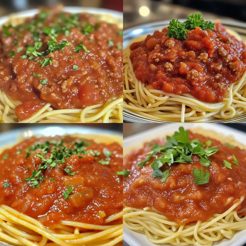Homemade Canned Spaghetti Sauce plated with inviting texture and rich homemade color