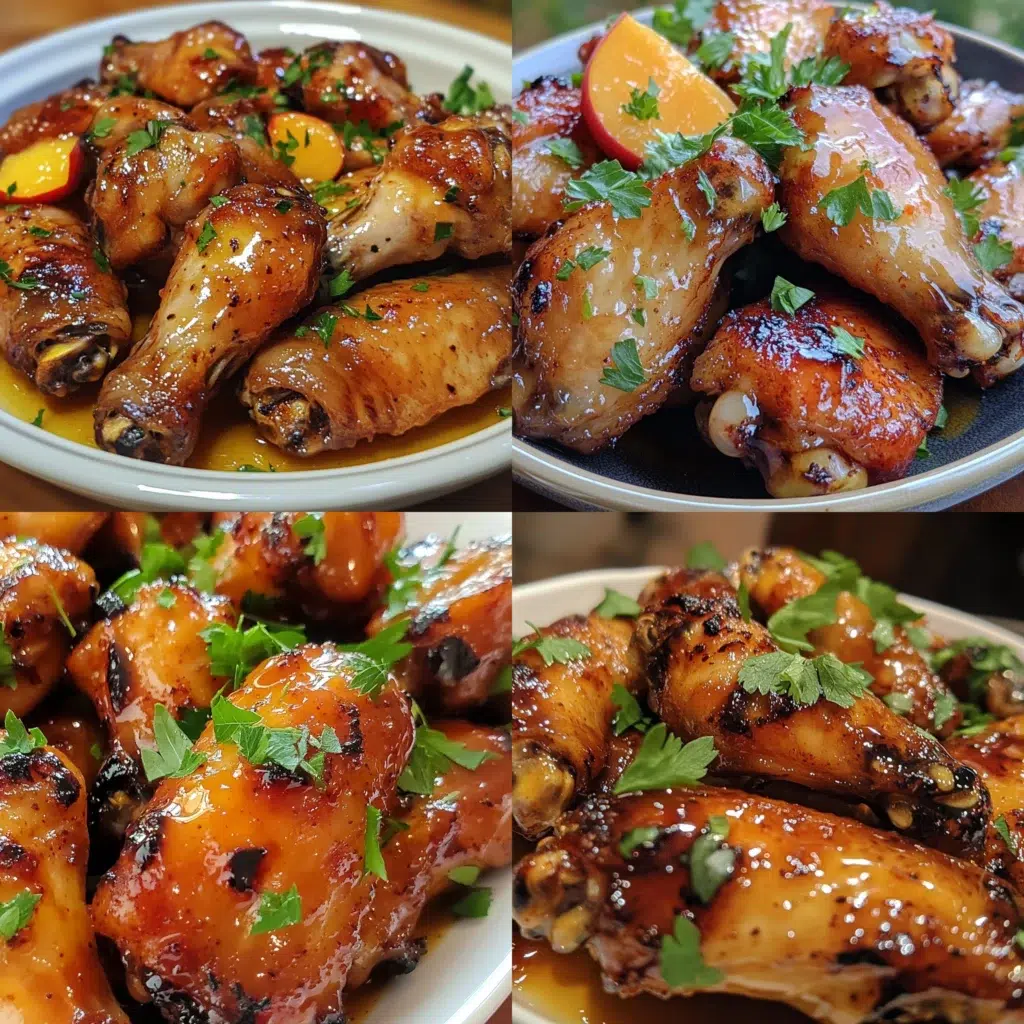 Hot Honey Peach Wings Hot Wings with Honey and Peach Appetizers That Disappear F plated with inviting texture and rich homemade color