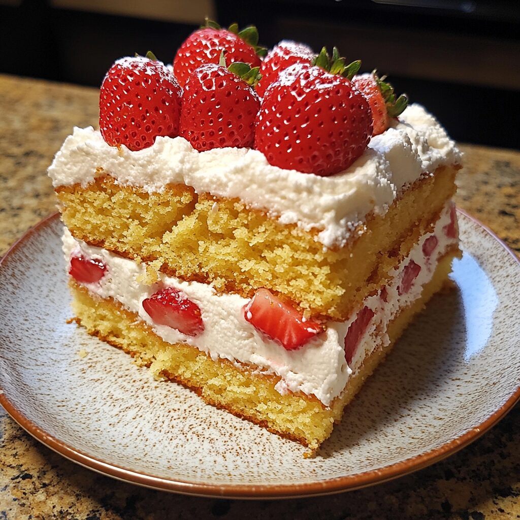 Japanese Strawberry Sponge Cake (Strawberry Shortcake) served fresh in natural light