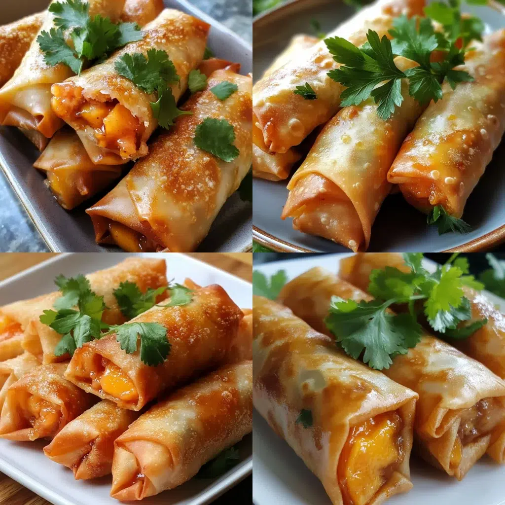 Peach Cobbler Egg Rolls plated with inviting texture and rich homemade color