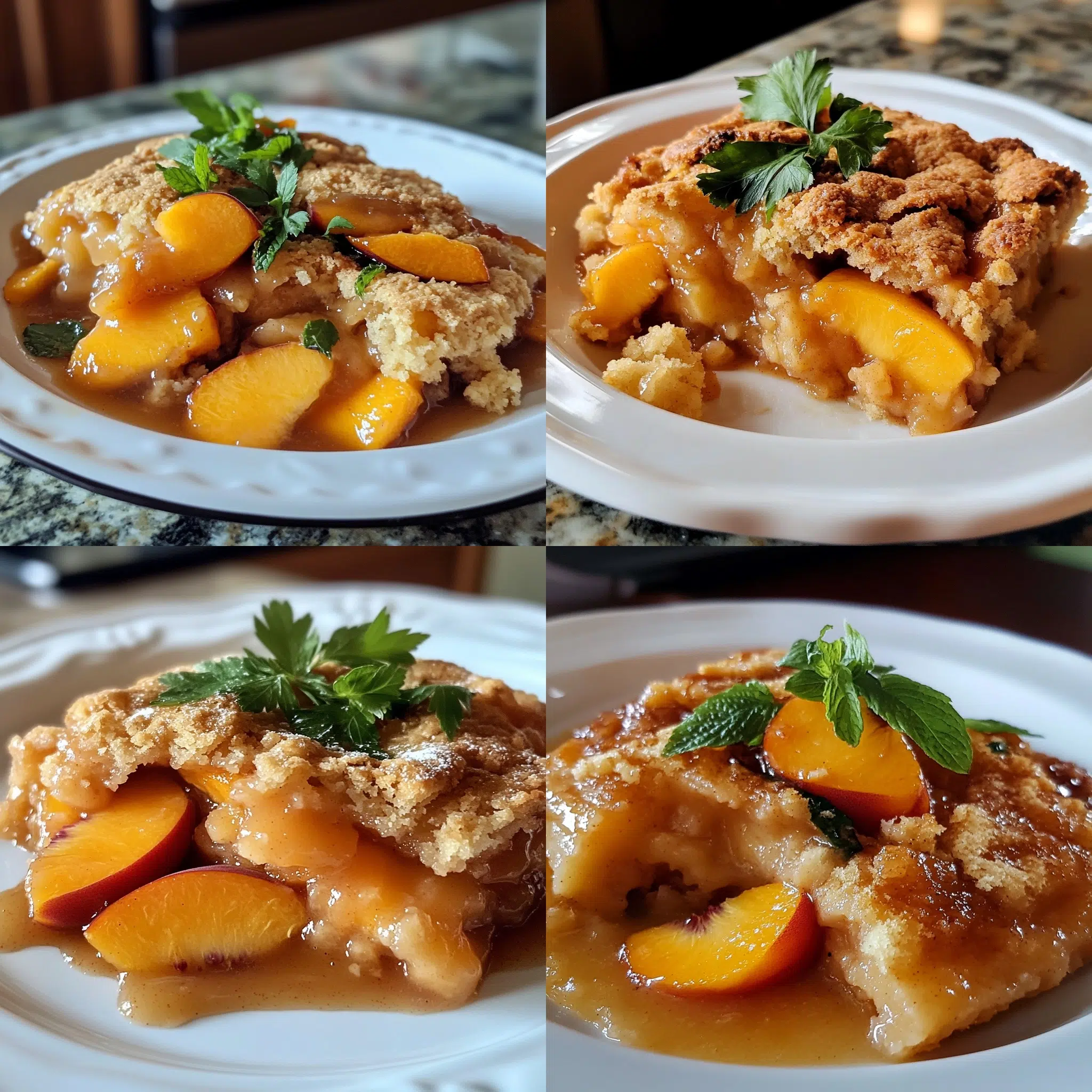 Peach Cobbler for Two plated with inviting texture and rich homemade color