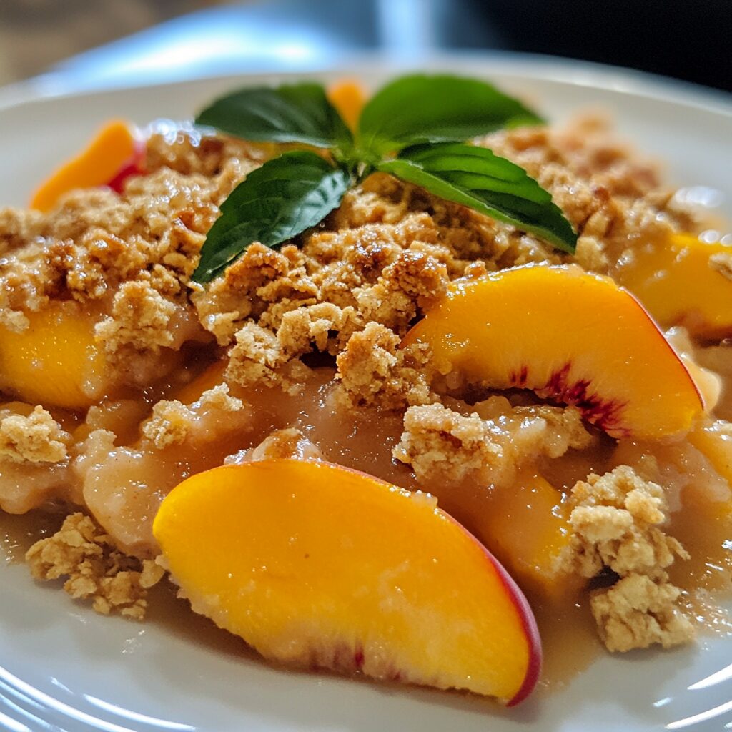 Peach Crisp Recipe a Taste of Summer Sunshine plated with inviting texture and rich homemade color
