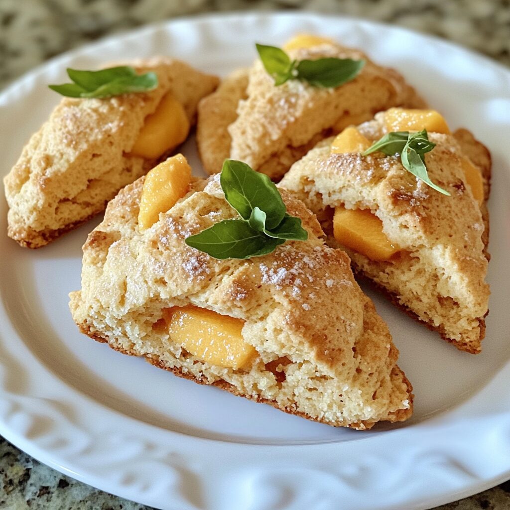 Peach Scones plated with inviting texture and rich homemade color