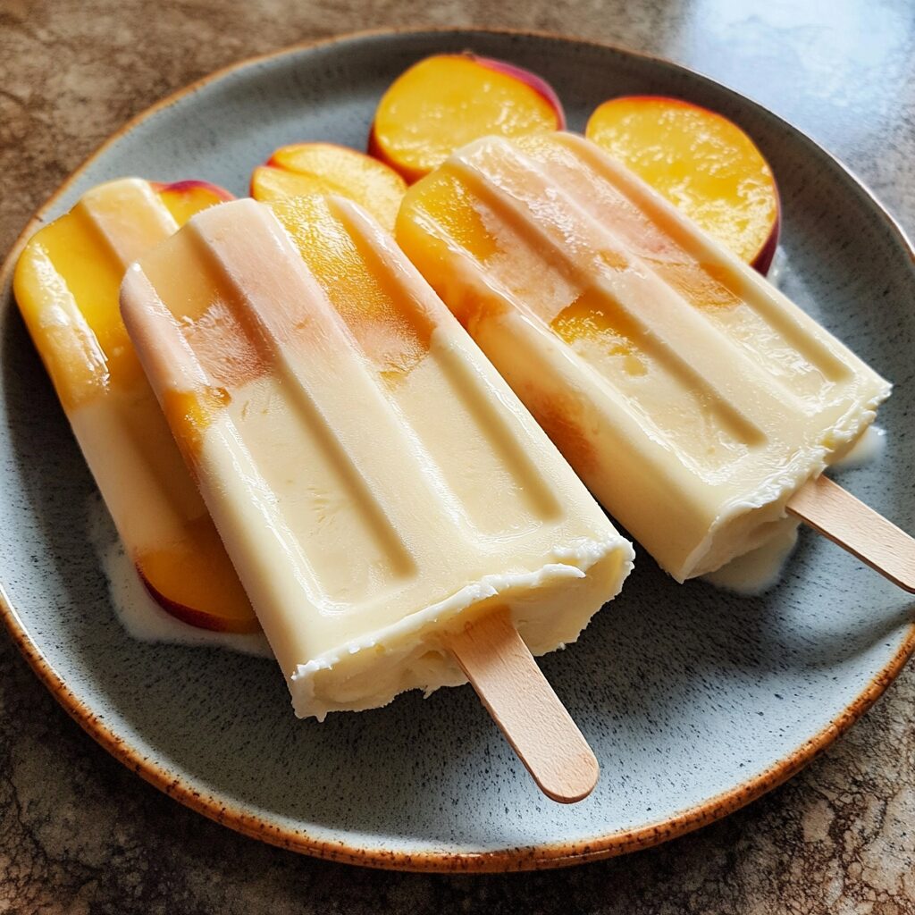 Peaches and Cream Popsicles served fresh in natural light
