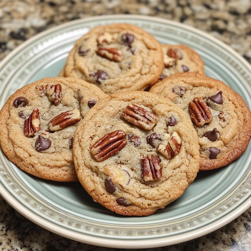 Simple Browned Butter Pecan Chocolate Chip Cookies served fresh in natural light