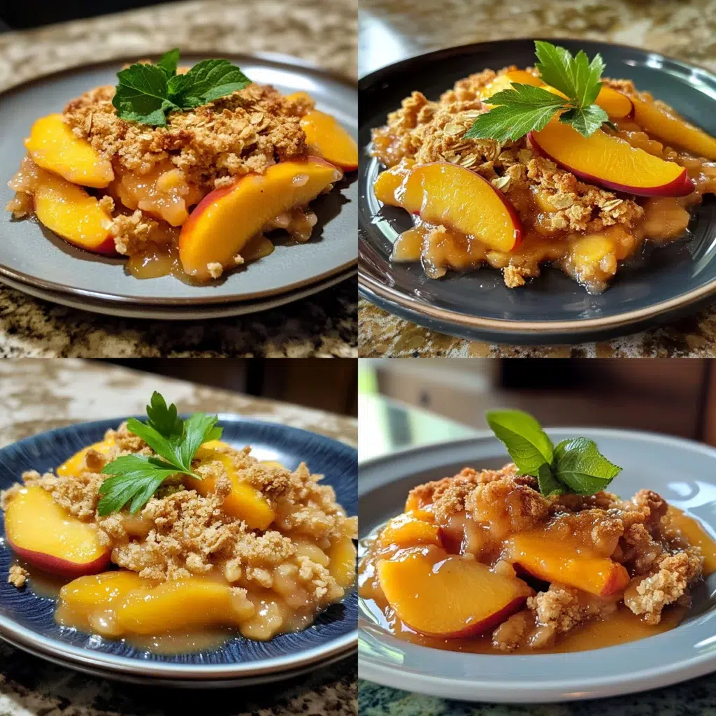 Single Serving Peach Crisp plated with inviting texture and rich homemade color
