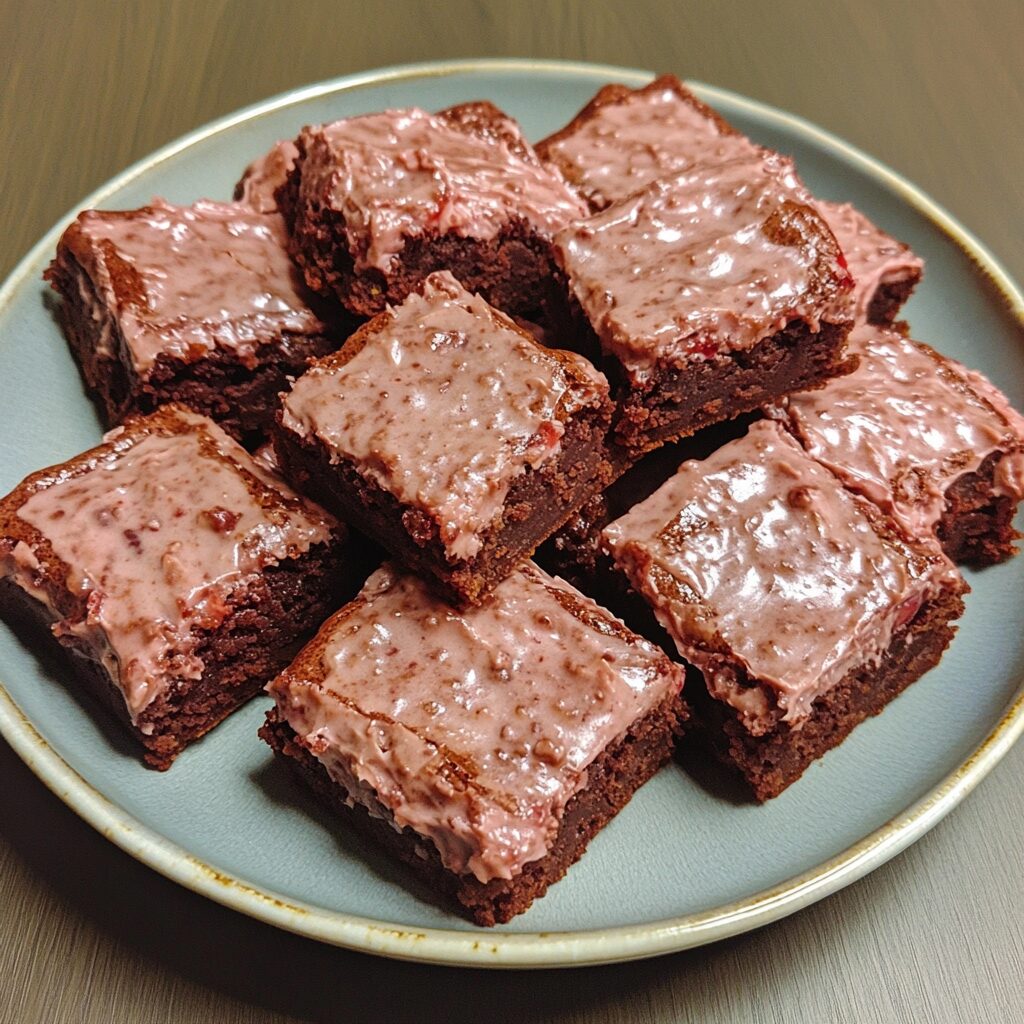 Strawberry Brownies Recipe with Creamy Frosting Option served fresh in natural light