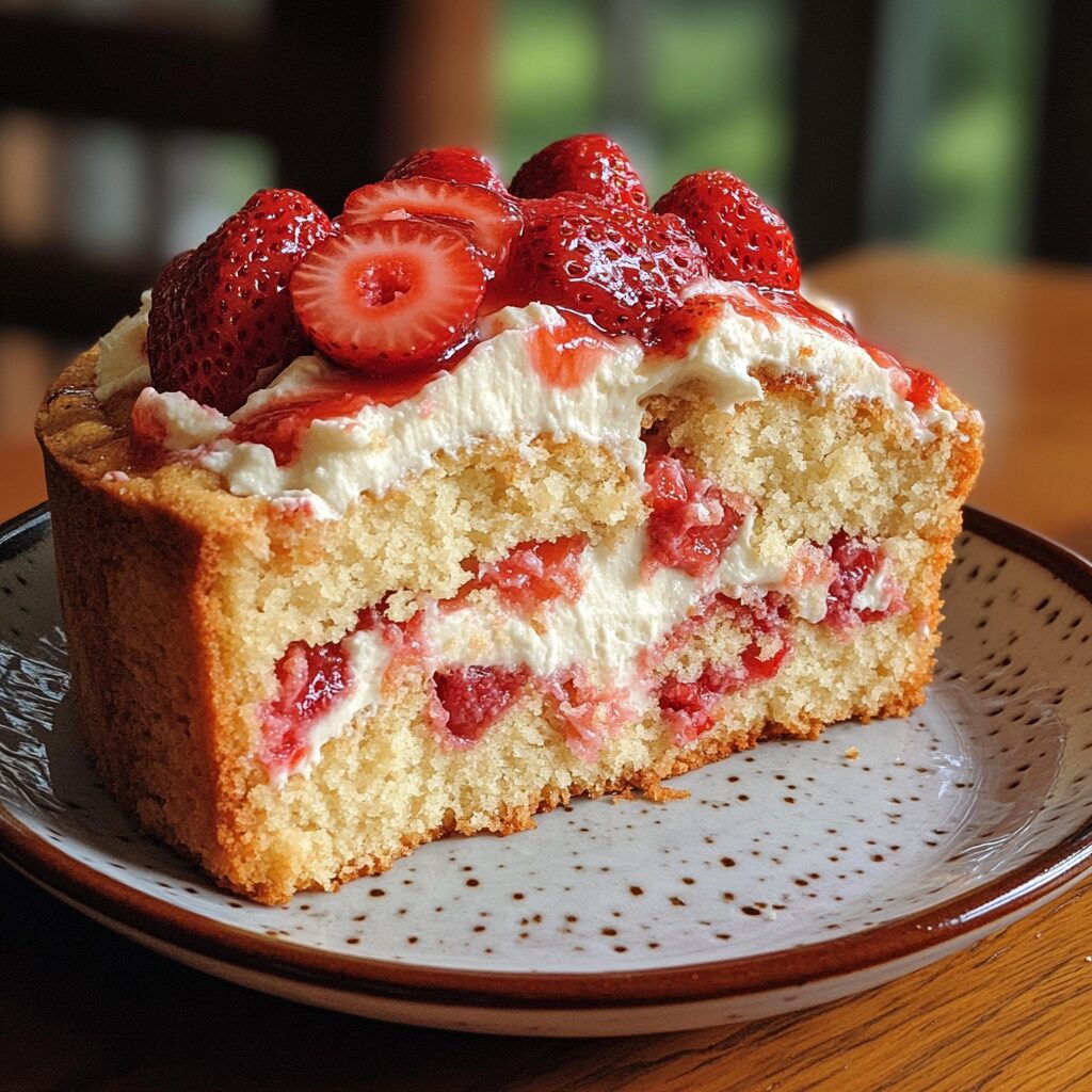 Strawberry Cream Cheese Pound Cake served fresh in natural light