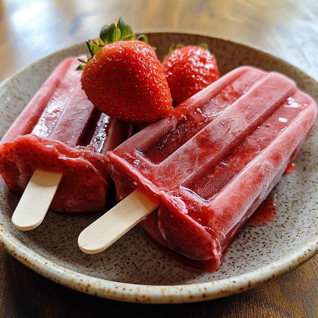 Strawberry Lemonade Popsicles served fresh in natural light