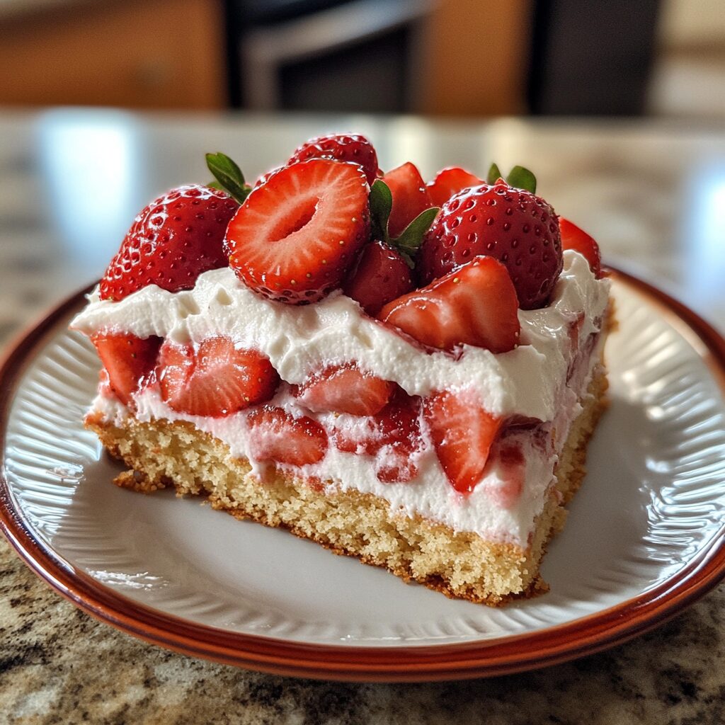 Strawberry Shortcake Cake served fresh in natural light