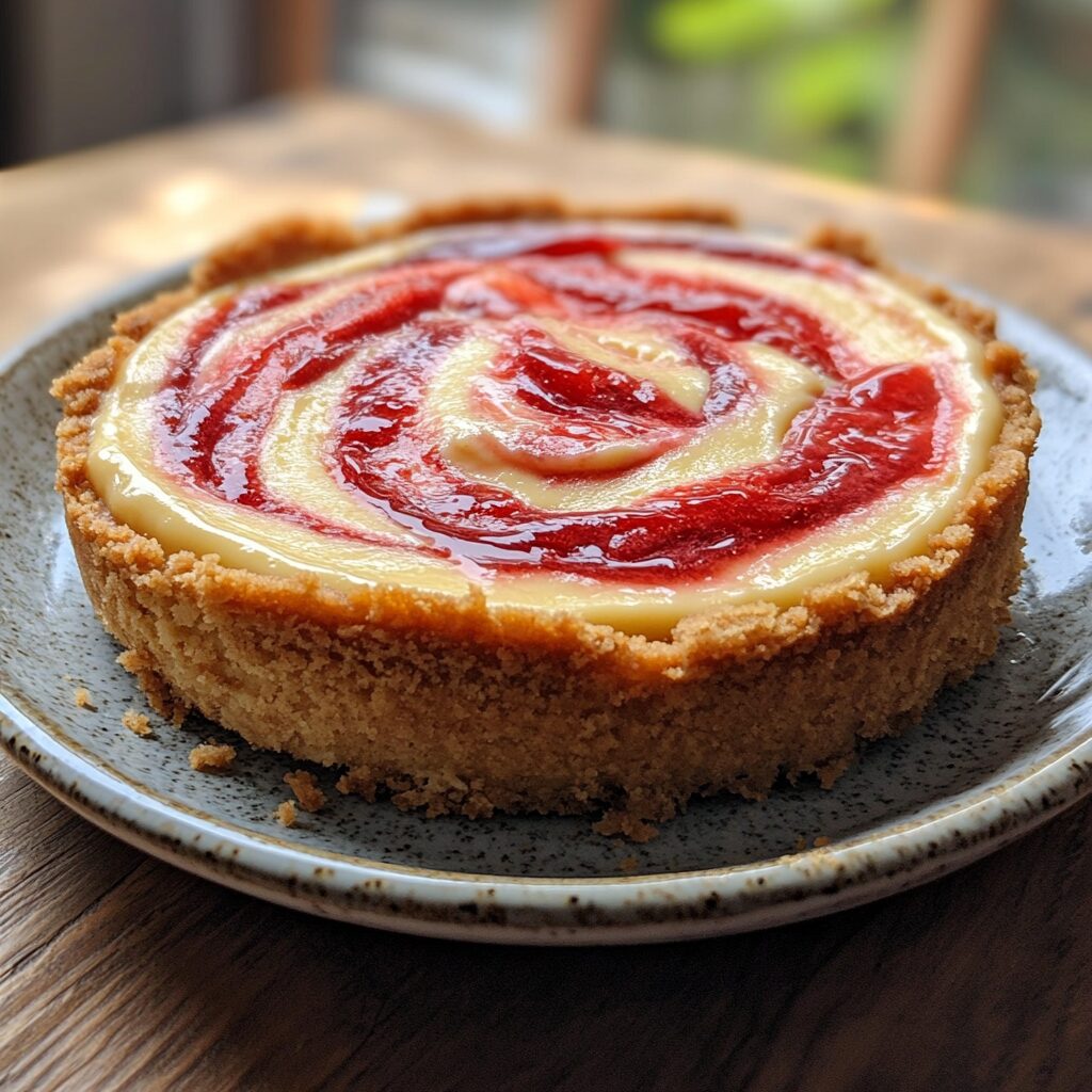 Strawberry Swirl Cheesecake Recipe served fresh in natural light