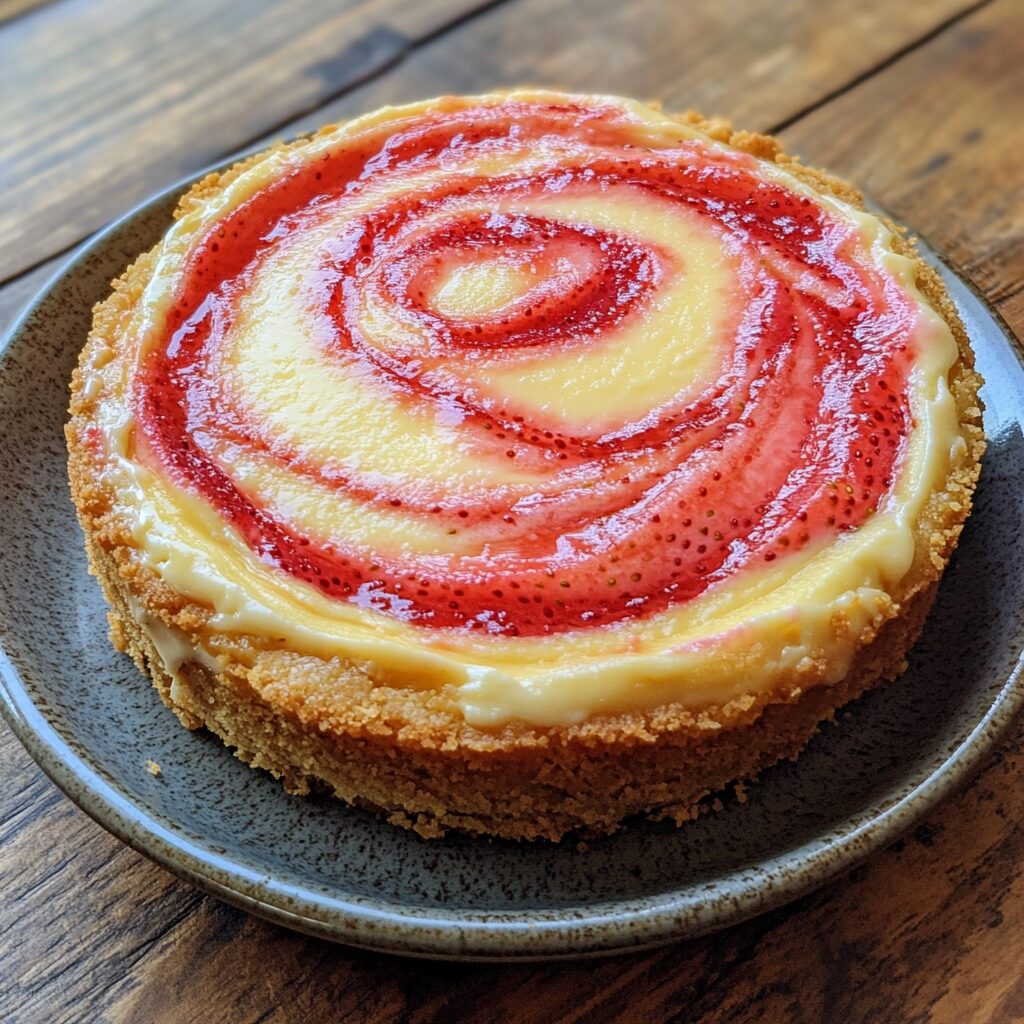 Strawberry Swirl Cheesecake served fresh in natural light