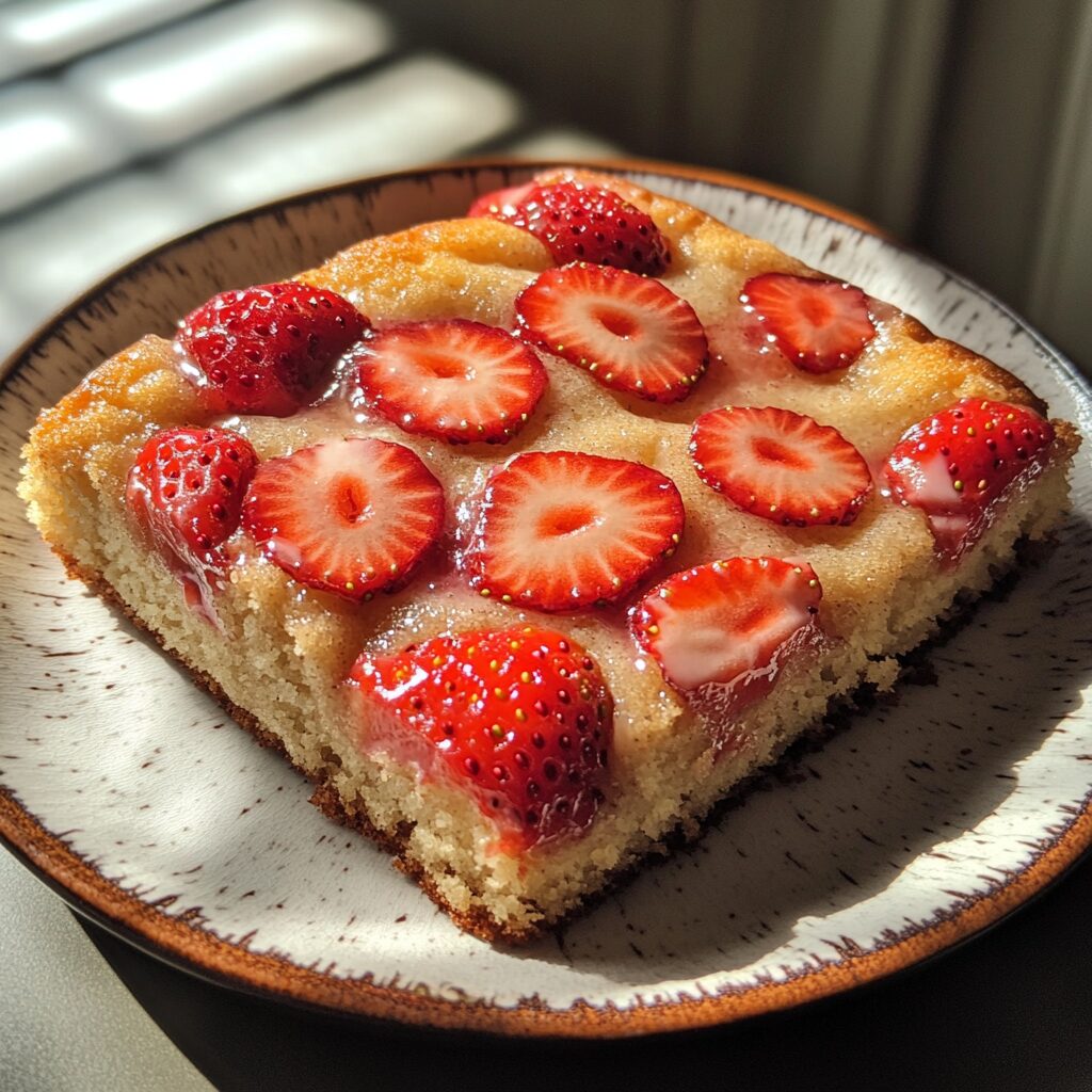 Strawberry Vanilla Cake served fresh in natural light