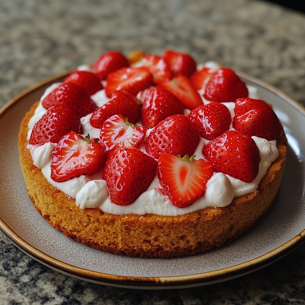 Strawberry baked cake whimsical strawberry cute design served fresh in natural light
