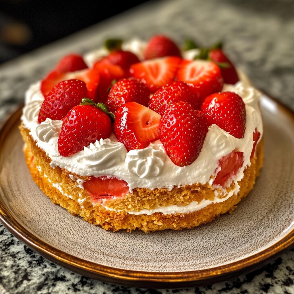 The Best Strawberry Shortcake Cake served fresh in natural light