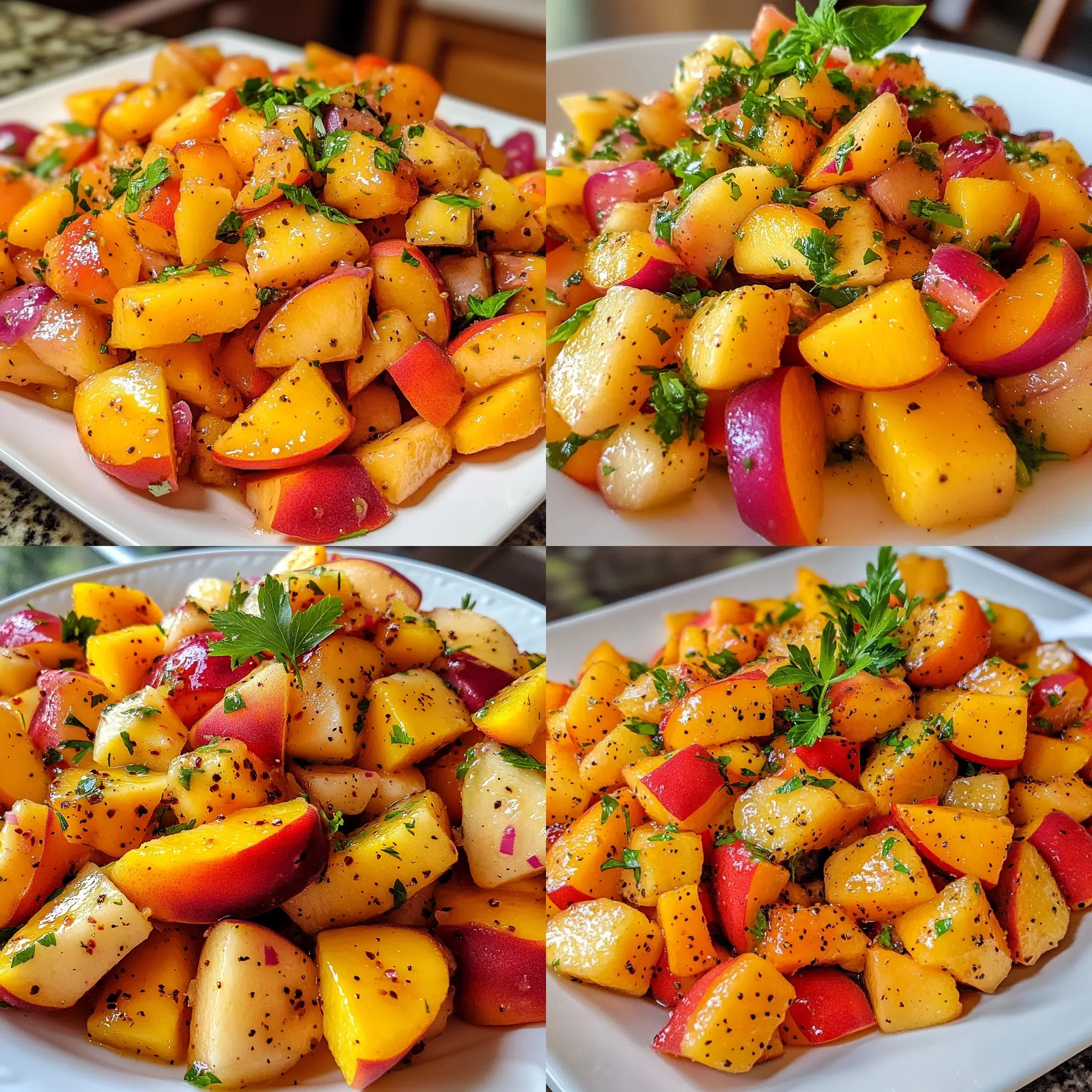 the Best Summer Peach Fruit Salad plated with inviting texture and rich homemade color