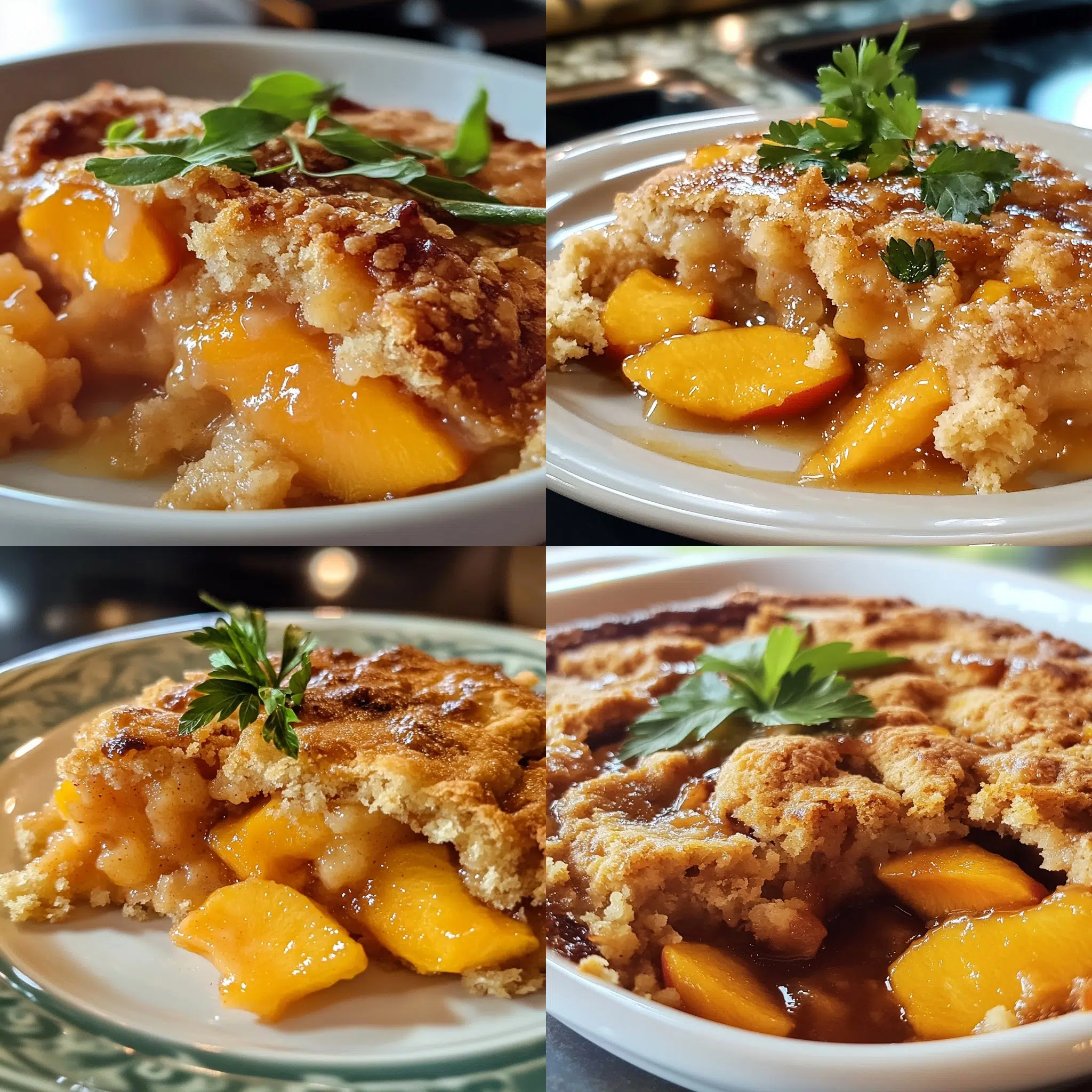 the Easiest Southern Peach Cobbler plated with inviting texture and rich homemade color
